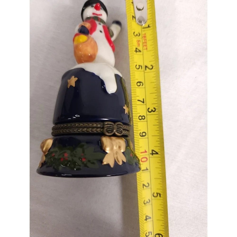 Avon Trinket Box Snowman With Bell Inside Christmas‎ Decoration 4